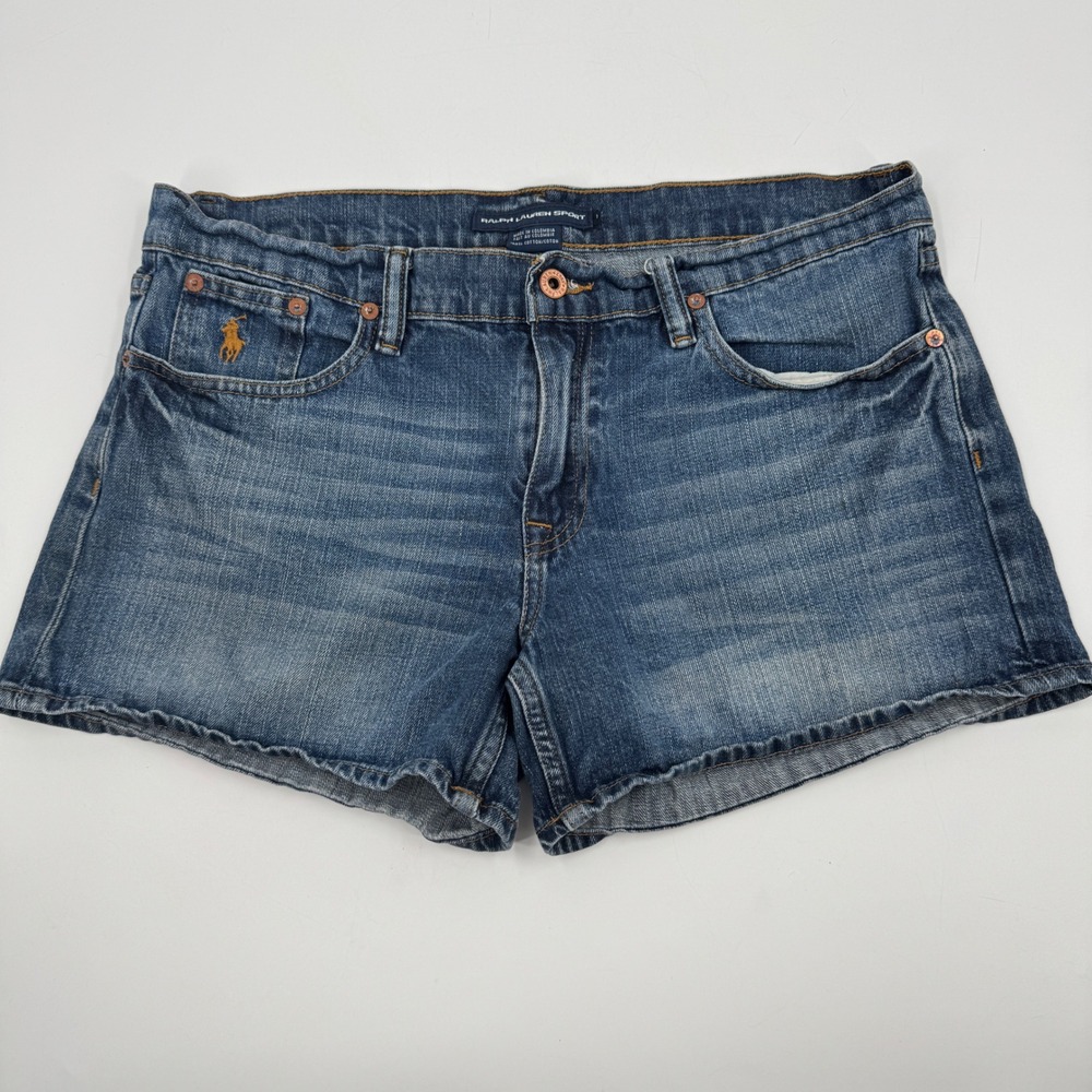 Ralph Lauren Sport Denim Shorts Womens 10 Blue Medium Wash Embroidered Pony Logo